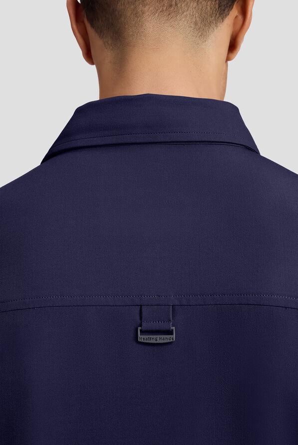 Healing Hands Quest Aidan Men's 3-Pocket STRETCH Shirt Collar Scrub Top - Navy - 4