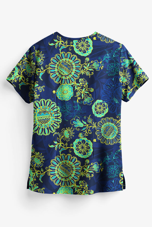 Easy STRETCH by Butter-Soft&trade; Neon Floral Women's 2-Pocket V-neck Print Scrub Top - null - 2