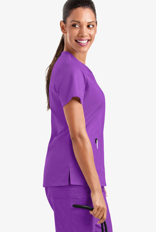 Butter-Soft STRETCH Women's 4-Pocket Sweetheart Neck Scrub Top - Wild Plum - 4