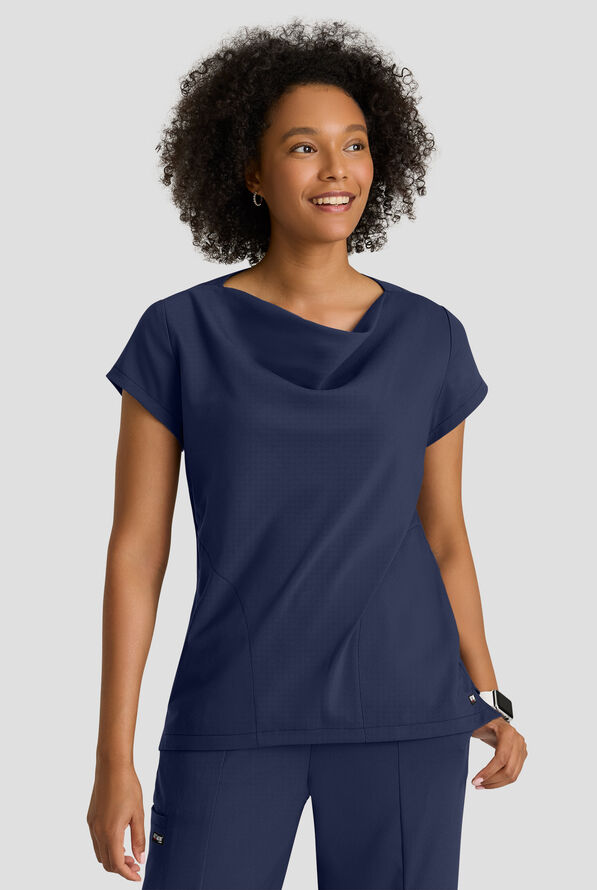 Blusa médica Grey's Anatomy™ by Barco Spandex Marisol STRETCH con cuello desbocado y mangas casquillo para mujer - Indigo - 2