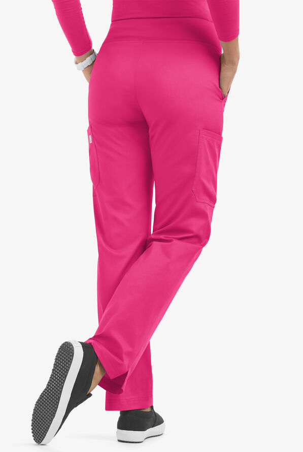 Butter-Soft STRETCH Women's 4-Pocket Knit Waistband Yoga Scrub Pants - Tall - Fuchsia - 3