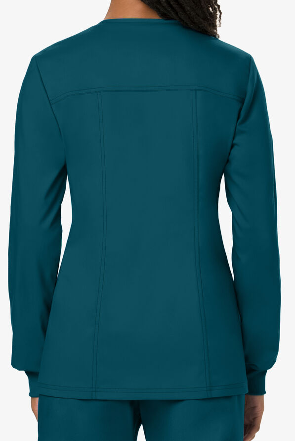 Cherokee Workwear Revolution Women's 3-Pocket STRETCH Snap Front Scrub Jacket - Caribbean Blue - 3