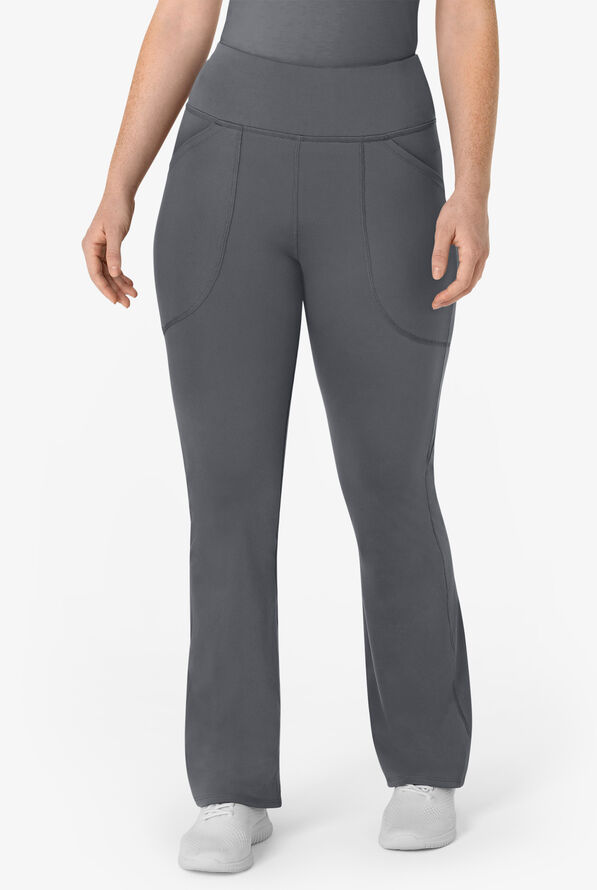 Wink Renew Knit Women's 5-Pocket STRETCH Yoga Waist Flare Leg Scrub Pants - Pewter - 1