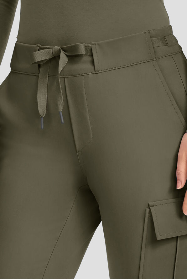 Healing Hands Quest Blair Women's 6-Pocket STRETCH Flare Leg Drawstring Cargo Scrub Pants - Petite - Olive - 3