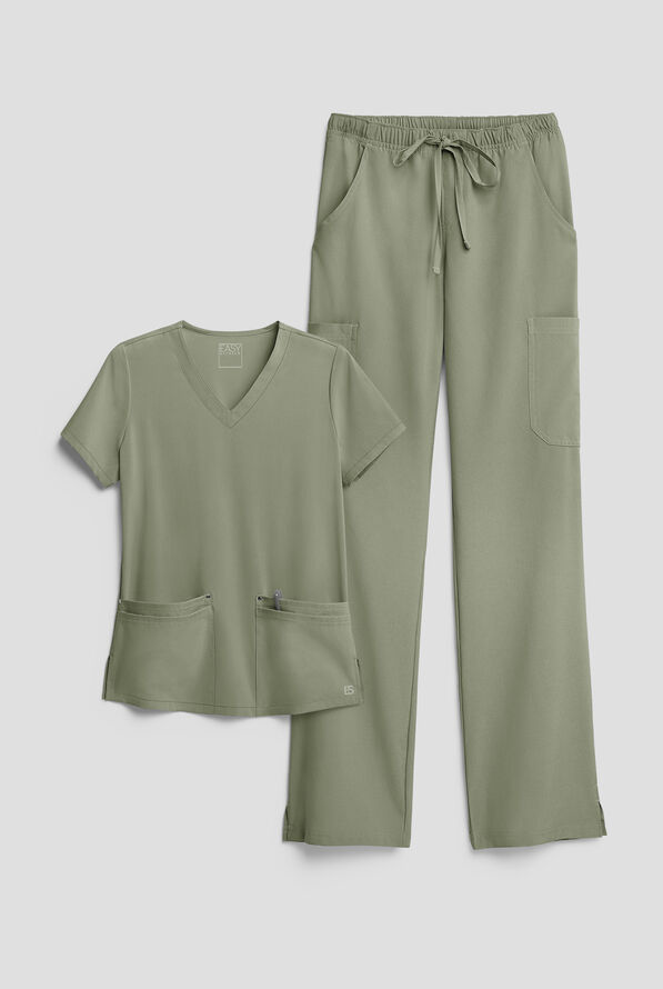 Easy STRETCH Women's 8-Pocket Scrub Set - Olive Leaf - 1