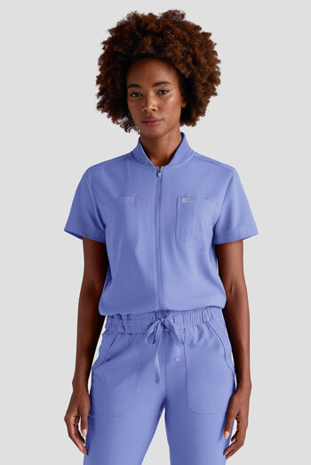 Easy STRETCH Nika Women's Zip Front Scrub Top&ndash; 2-Piece Jumpsuit Top