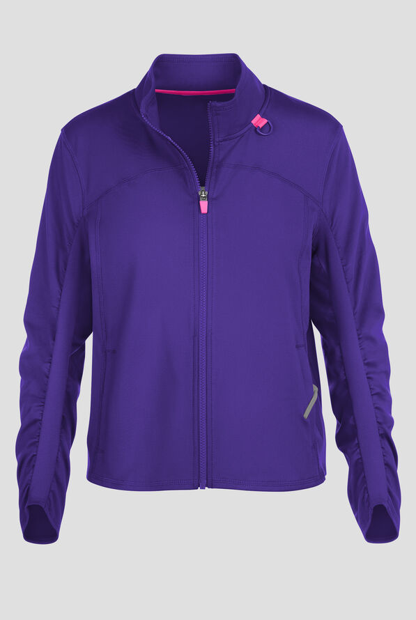 Med Couture Amp Knit Women's 2-Pocket STRETCH Zip Front Scrub Jacket - Galactic Purple - 1