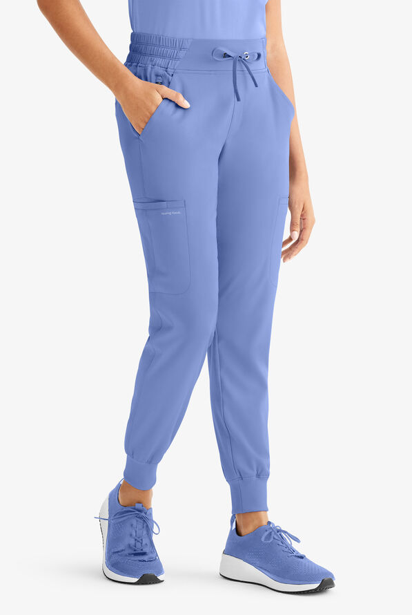 HH Works by Healing Hands Rhea Women's 6-Pocket STRETCH Cargo Jogger Scrub Pants - Ceil Blue - 1