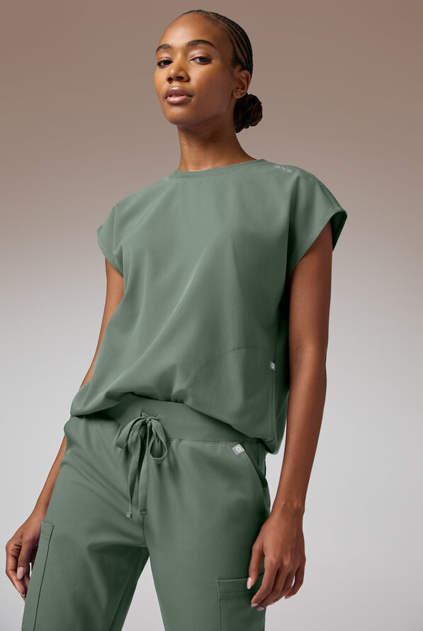 Blusa m&eacute;dica Hypothesis DM Crew de corte holgado con mangas dolm&aacute;n y 2 bolsillos para mujer - Mineral - 4