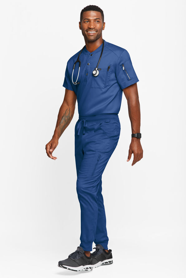 Advantage STRETCH Men's 2-Pocket Short Sleeve Henley Scrub Top - Royal - 4