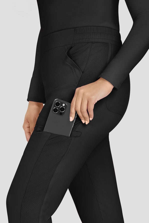 koi Lite™ Chessa Women's 6-Pocket Straight Leg Drawstring Scrub Pants - Black - 3