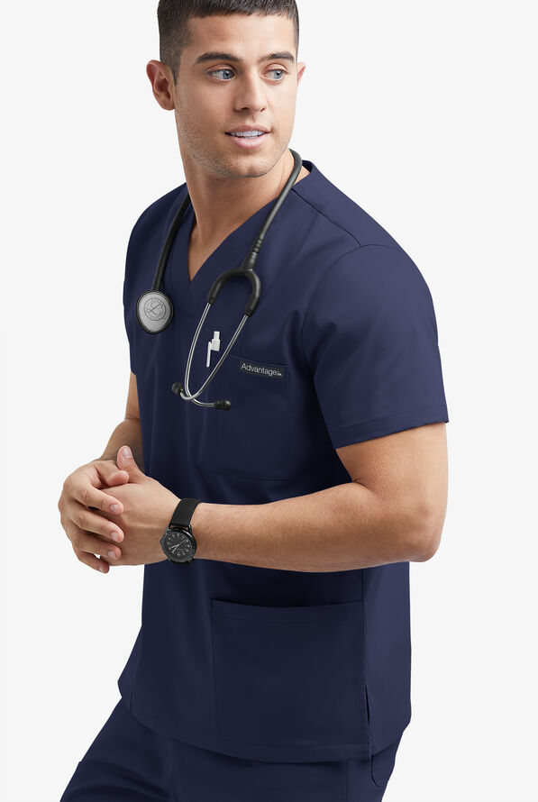 Advantage STRETCH Men's 6-Pocket V-Neck Scrub Top - Navy - 2