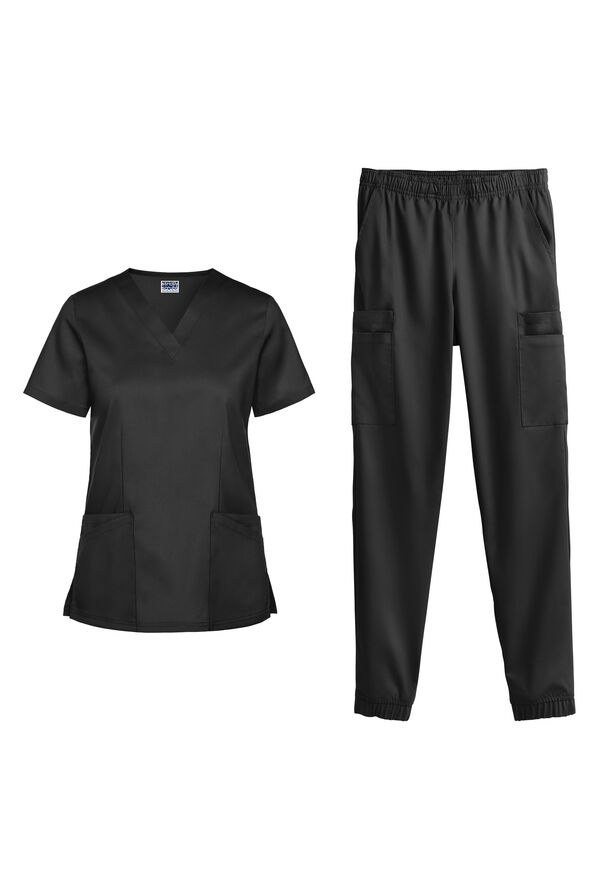 Strictly Scrubs Active Stretch Women's 10-Pocket Scrub Set - Black - 1