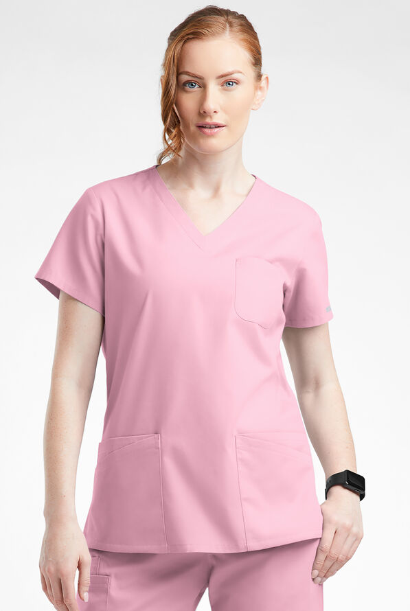 Butter-Soft Originals Women's 7-Pocket Curved V-Neck Scrub Top - Blush - 2