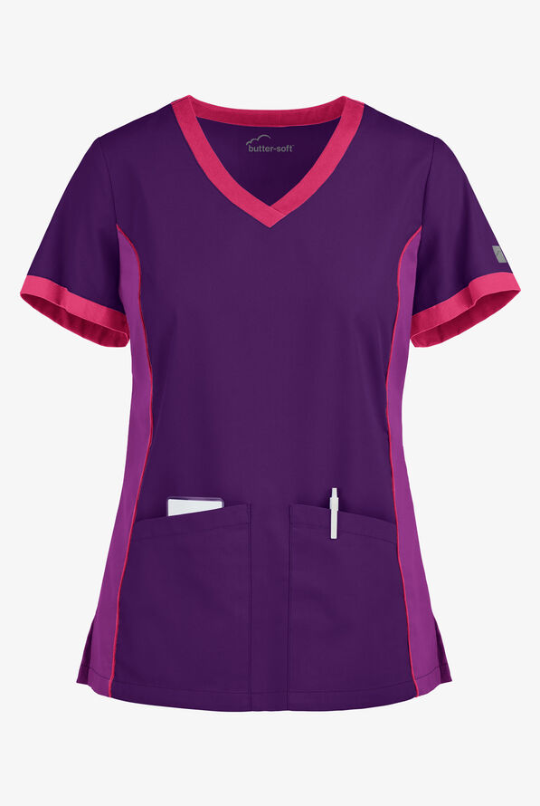 ButterSoft Scrubs Color Block VNeck Scrub Top, Fashion Scrubs