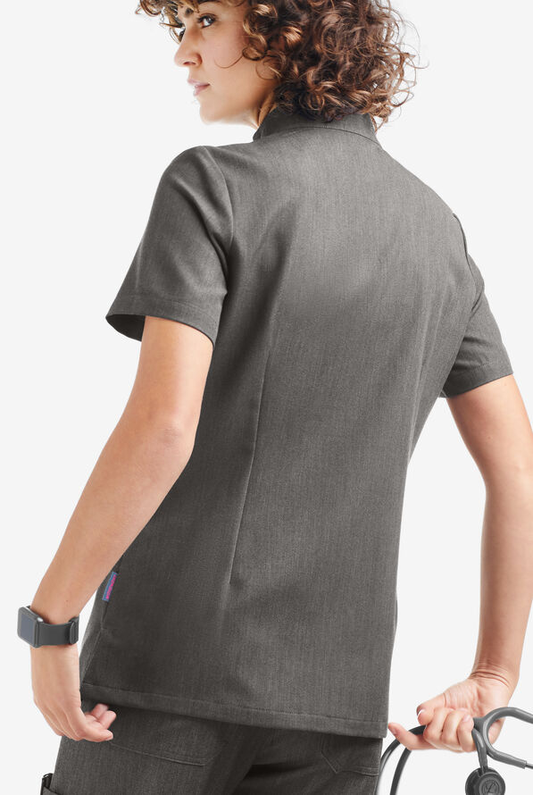 Movement by Butter-Soft Lyrae Women’s 6-Pocket Zip Closure Neck Scrub Top - Graphite Heather - 3