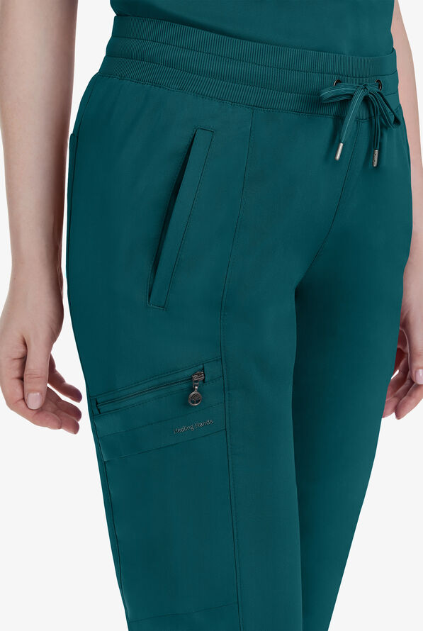 Healing Hands Purple Label Toby Women's 7-Pocket STRETCH Jogger Drawstring Scrub Pant - Caribbean Blue - 2