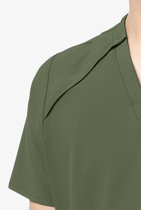 Wink Renew Men's 2-Pocket STRETCH EZ Zip V-Neck Scrub Top - Olive - 5