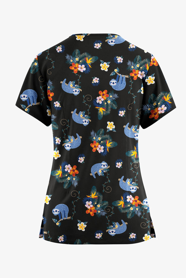 Butter-Soft Originals Nap Time Women's 7-Pocket Curved V-Neck Print Scrub Top - null - 2