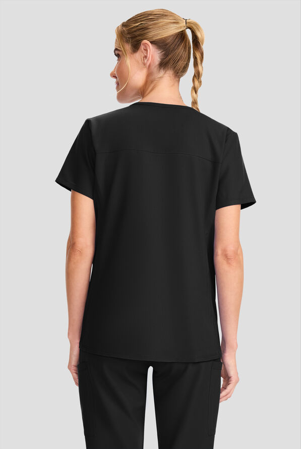 Blusa m&eacute;dica de maternidad Cherokee Workwear Originals Ultra STRETCH estilo cruzado con 2 bolsillos para mujer - Black - 3