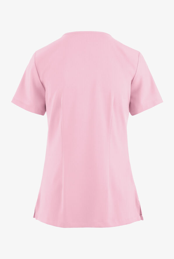 Easy STRETCH Gisele Women's 4-Pocket Lace Up V-Neck Scrub Top - Pink Peony - 4