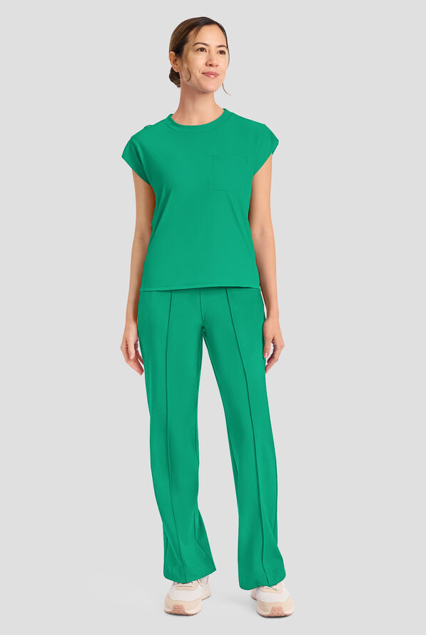 Cherokee Achieve Women's 1-Pocket STRETCH Raglan Sleeve Crew Neck Knit Scrub Top - Green Apple - 4