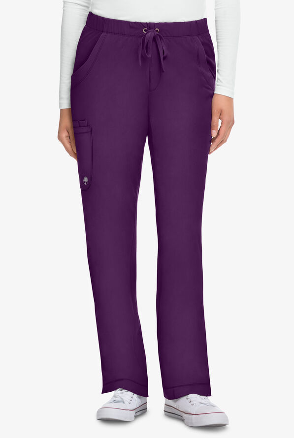 HH Works by Healing Hands Rebecca Women's 6-Pocket STRETCH Drawstring Waist Cargo Scrub Pants - Petite - Eggplant - 1