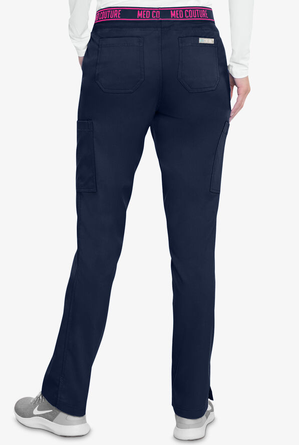 Med Couture Touch Women's 7-Pocket STRETCH Logo Elastic Double Cargo Yoga Scrub Pants - Navy - 2