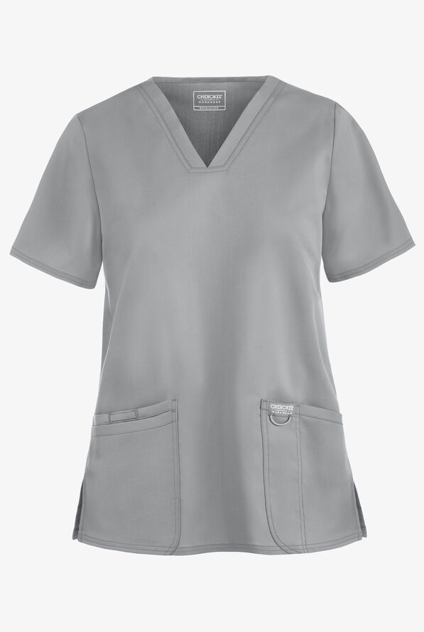 Cherokee Workwear Revolution Women's 3-Pocket STRETCH V-Neck Scrub Top - Grey - 1