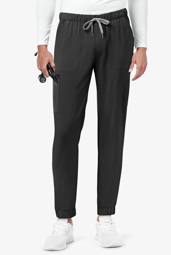 WonderWink Renew Men's 7-Pocket STRETCH Cargo Jogger Scrub Pants - Black - 1