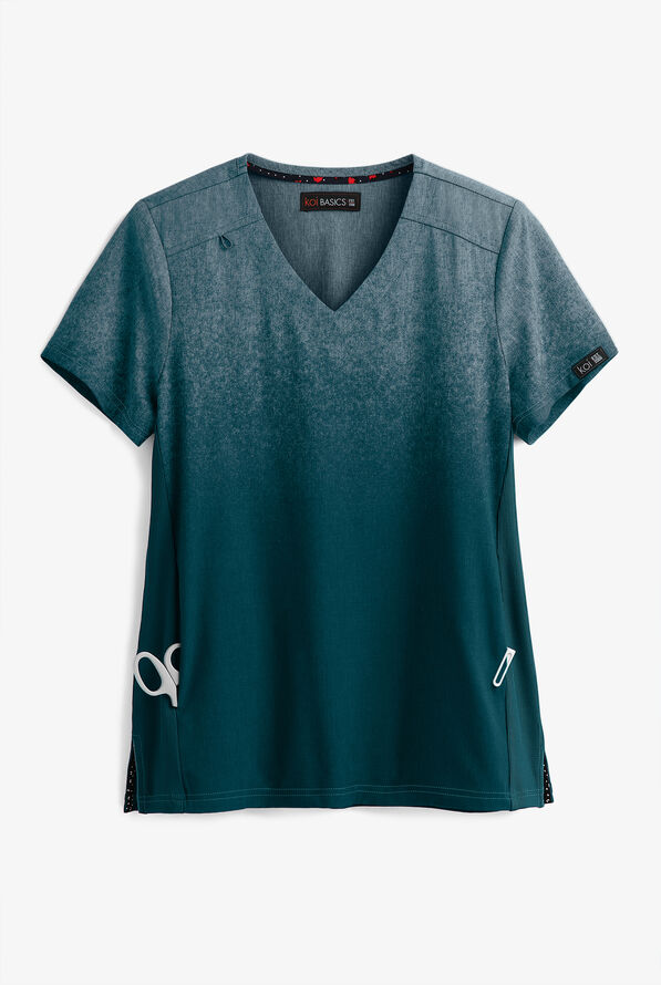 Koi Basics Caribbean Heather Ombre VNeck Print Scrub Top, Print Scrub