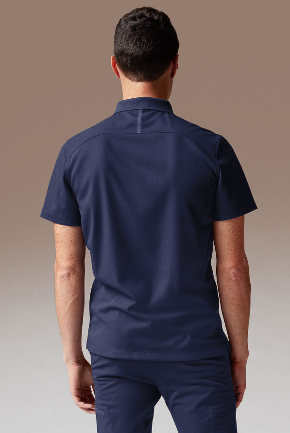 Hypothesis Alpha System Men’s 1-Pocket Zip Neck Polo Scrub Top - Navy - 3