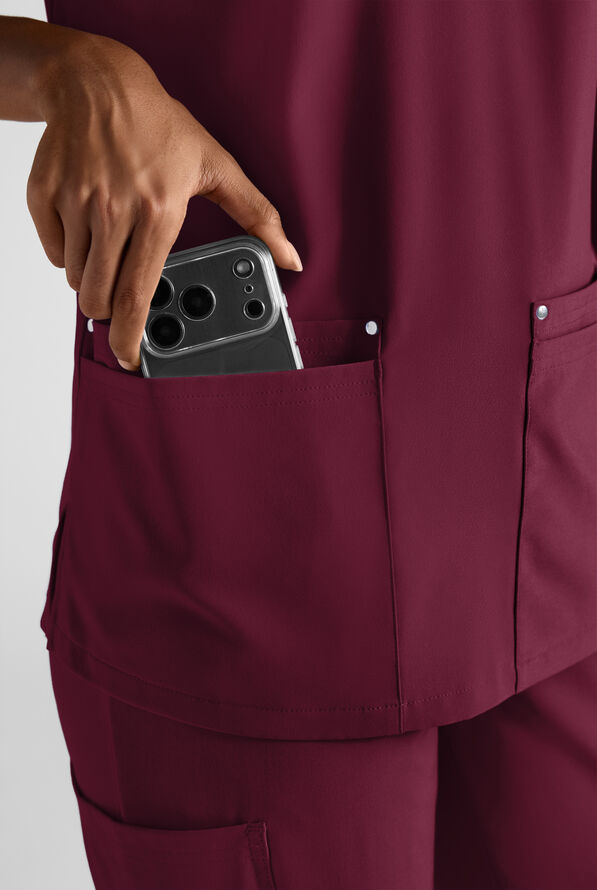 Easy STRETCH Women's 8-Pocket Scrub Set - Petite - Wine - 5