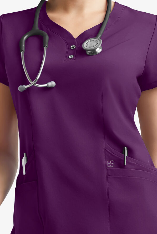 Easy STRETCH Demi Women's 4-Pocket Henley Scrub Top - Eggplant - 5