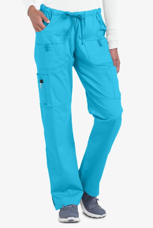 Butter-Soft STRETCH Women's 10-Pocket Drawstring Scrub Pants - Tall - Turquoise - 1