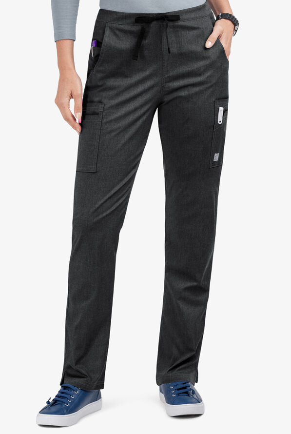 Butter-Soft STRETCH Women's 11-Pocket Drawstring Scrub Pants - Heather Charcoal - 1