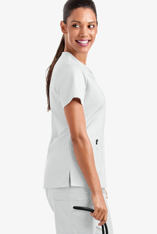 Butter-Soft STRETCH Women's 4-Pocket Sweetheart Neck Scrub Top - White - 4