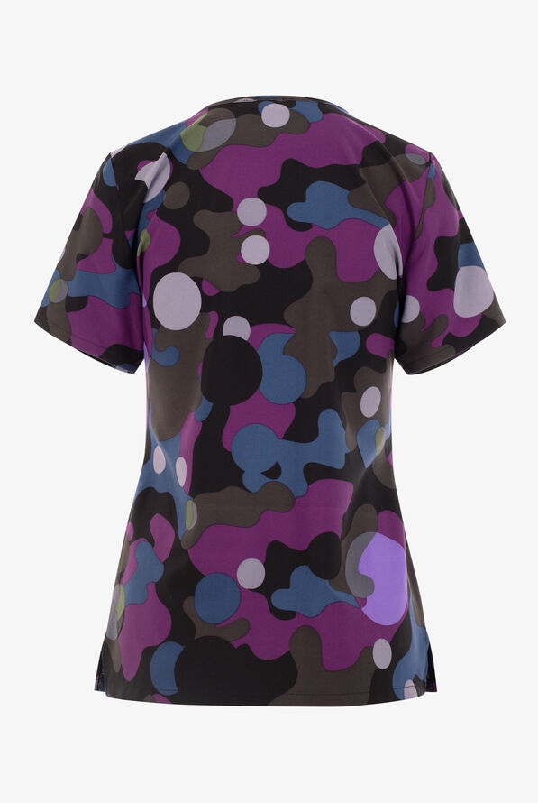Blusa médica estampada Tooniforms Disney's Minnie Mouse Dot's A Camo STRETCH con cuello en V y 2 bolsillos para mujer - null - 2