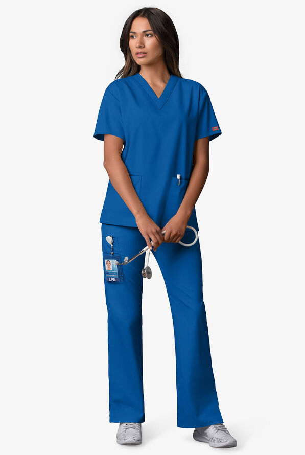 Dickies EDS Signature Women's 3-Pocket Classic Fit V-Neck Scrub Top - Royal - 2