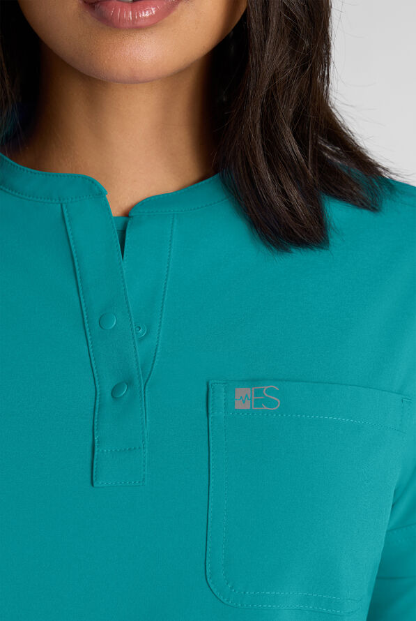 Easy STRETCH Bella Women's 1-Pocket Henley Scrub Top - Teal - 4