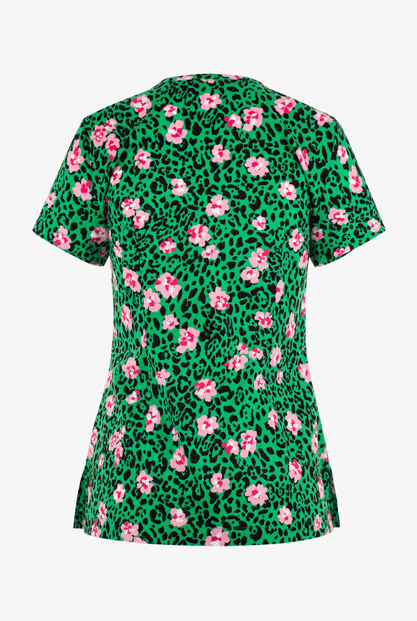 Betsey Johnson Leopard Flora Women's 2-Pocket STRETCH V-Neck Print Scrub Top - null - 2