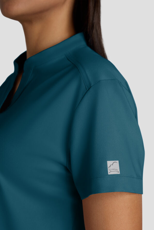 Butter-Soft STRETCH FLXTEK+ Women's 2-Pocket Oversized Henley Scrub Top - Caribbean Blue - 4