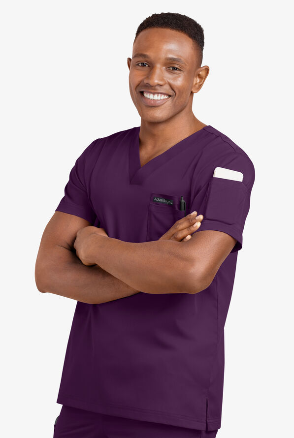 Advantage STRETCH Men's 4-Pocket V-Neck Scrub Top - Eggplant - 6