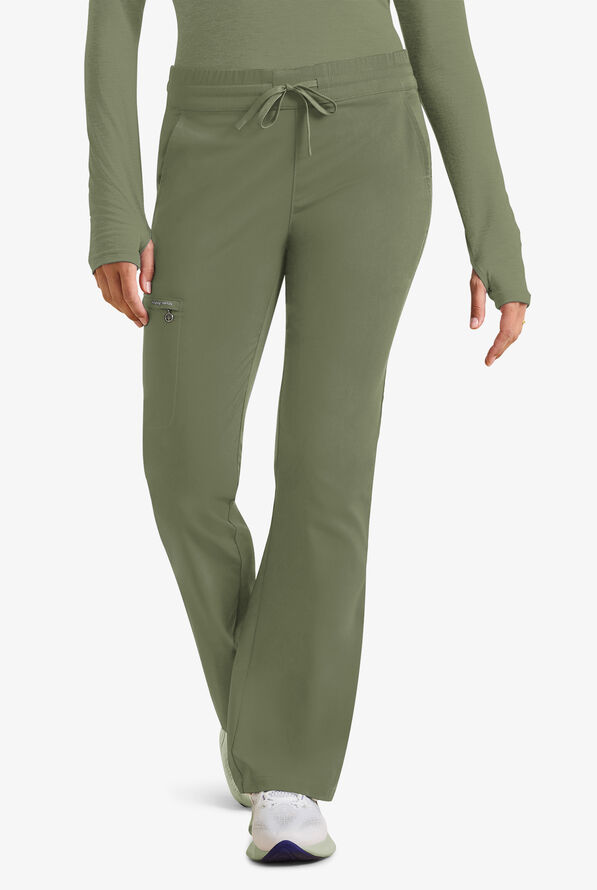 Healing Hands Purple Label Women's 6-Pocket STRETCH Flare Leg Drawstring Scrub Pants - Olive - 1