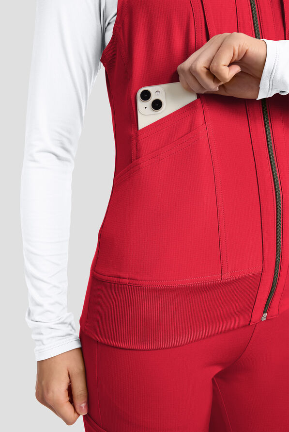 Med Couture Amp Women's 4-Pocket STRETCH Zip Front Removable Hoodie Scrub Vest - Solar Flare - 4