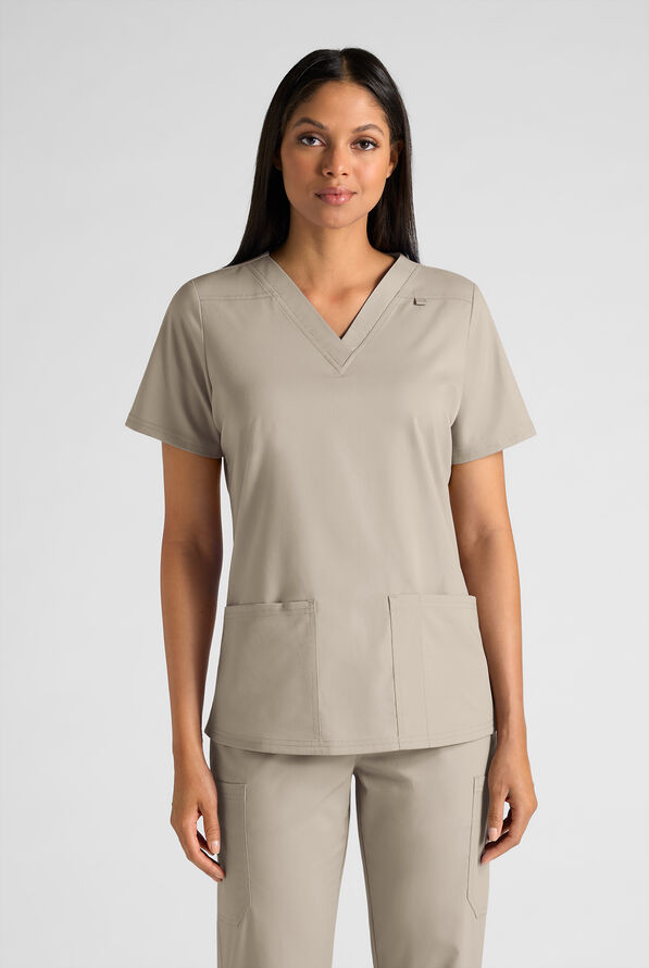 Butter-Soft STRETCH Women's 4-Pocket V-Neck Scrub Top - Warm Sand - 1