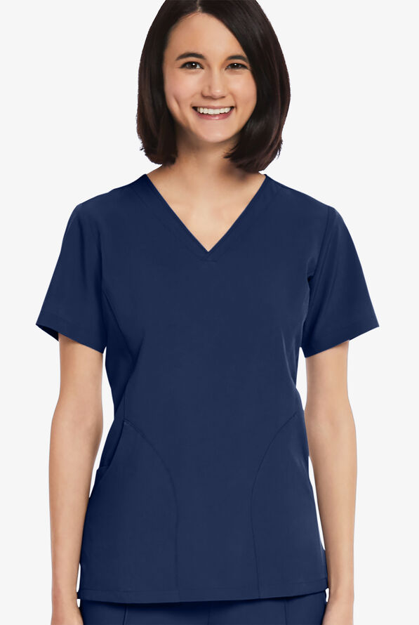 Maevn Matrix Impulse Women's 3-Pocket STRETCH Curved V-Neck Scrub Top - Navy - 2