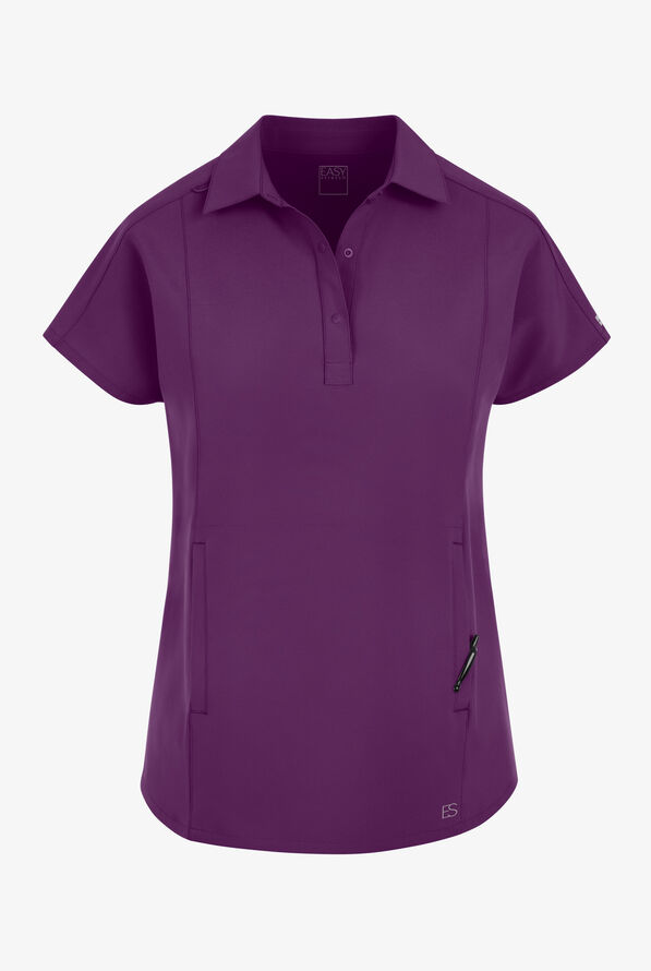 Easy STRETCH LEA Women's 3-Pocket Polo Collar Scrub Top - Eggplant - 1
