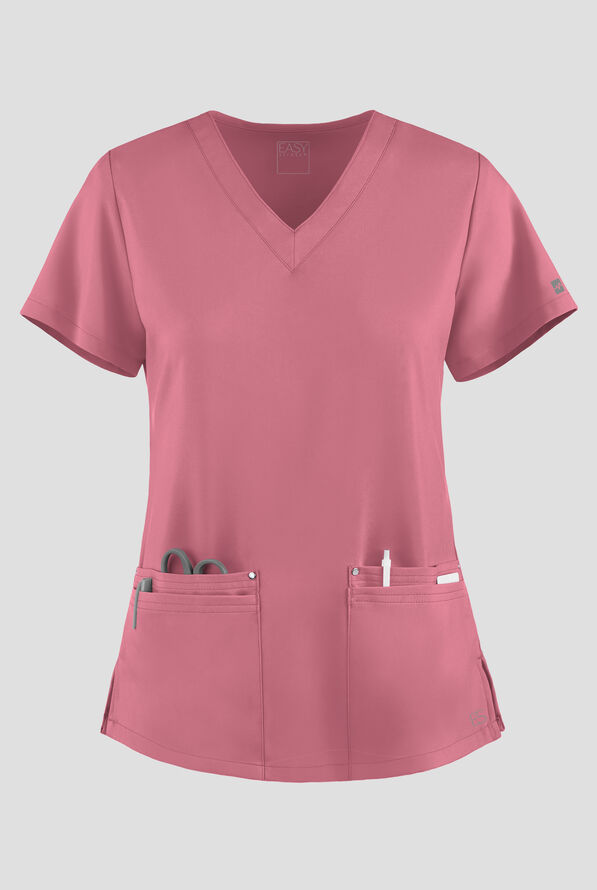Easy STRETCH Lina Mitered Women's 4-Pocket V-Neck Scrub Top - Tea Rose - 1