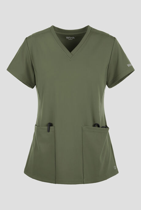 Wink Renew Knit Women's 2-Pocket STRETCH Flex N Reach Panel V-Neck Scrub Top